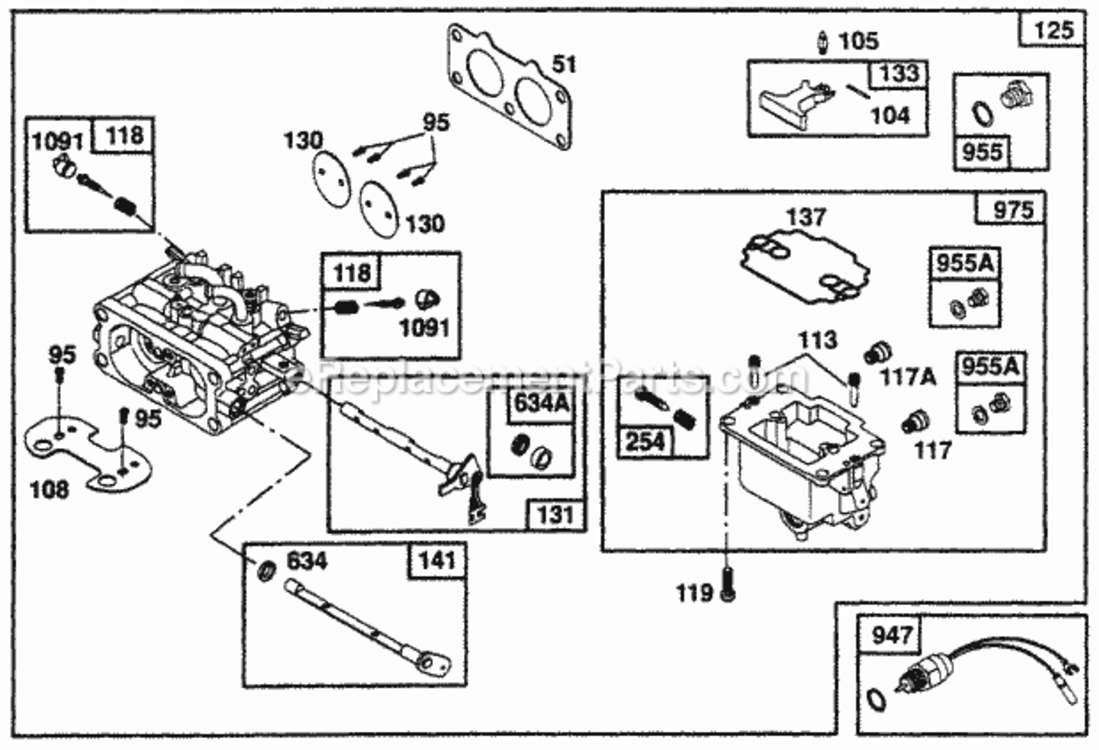 Carburetor Diagram and Parts List for 1191-0  Briggs and Stratton Generator